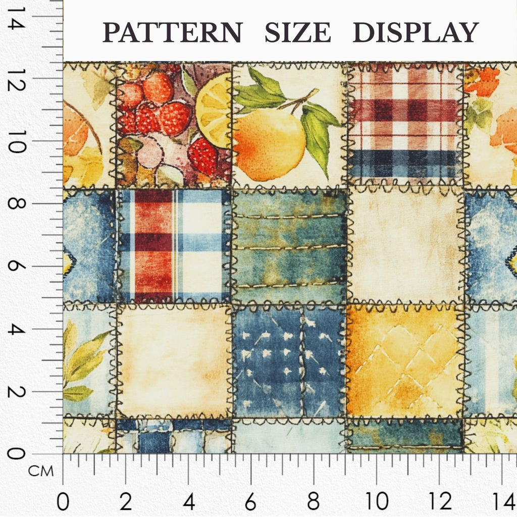 Patchwork Cotton Fabric Panel 61 x 36.6 Inches, Lemon Fruit Quilt Style Pattern, Rustic Blue Yellow Design, 100%