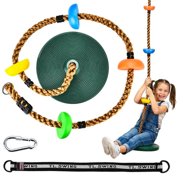 Tree Swing Kids Climbing Rope with Platforms Disc Swing, Green
