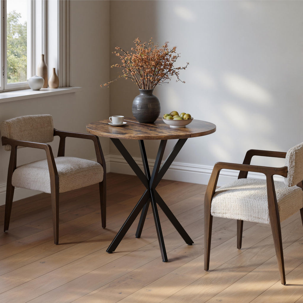31.5" Small Round Dining Table for 2-4 Rustic Brown Dinner Table