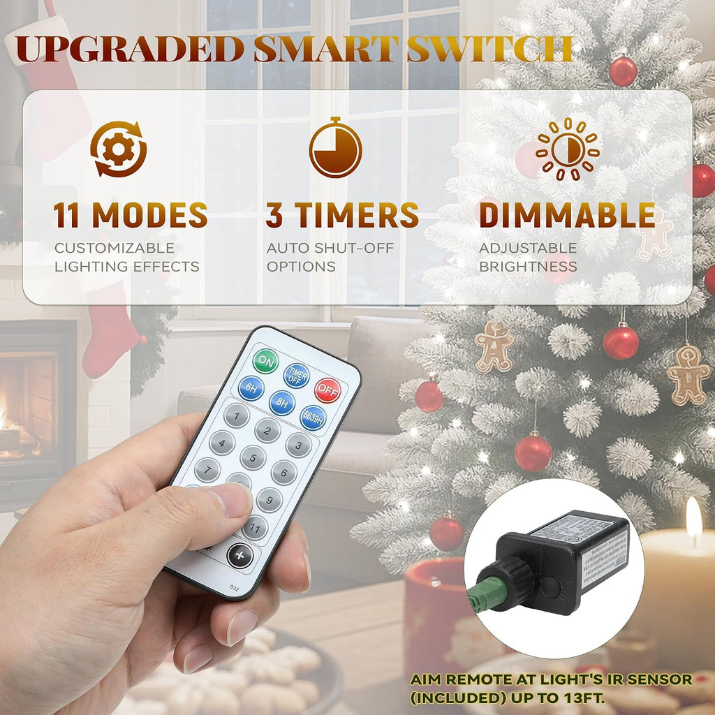 Prelit Snow Flocked Christmas Tree 7.5ft with Remote | Hinged Pine Christmas Tree w/ 550 Warm White/Multicolor