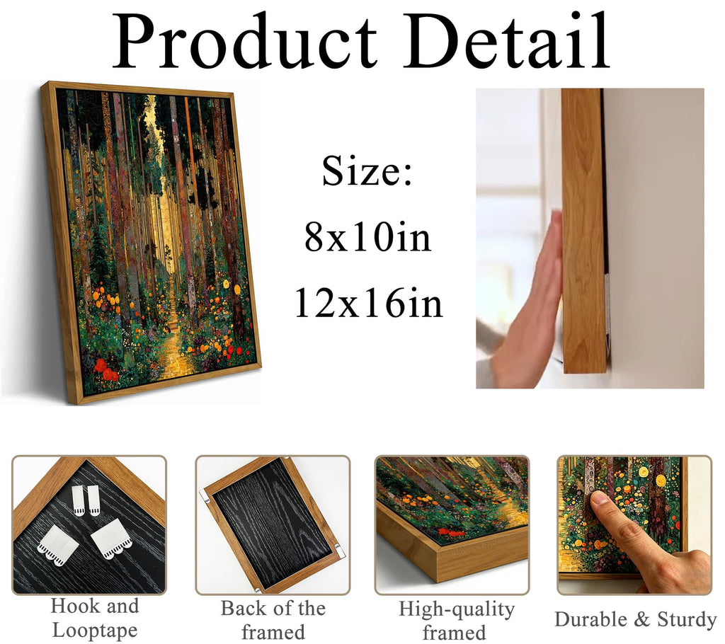 Floating Framed Gustav Klimt Forest Path Canvas Wall Art, 12x16in