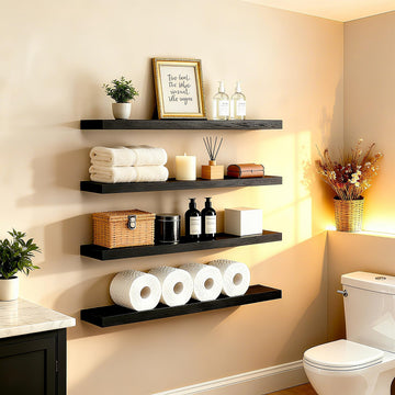 Black Floating Shelves for Wall 36 inch Rustic Solid Wood