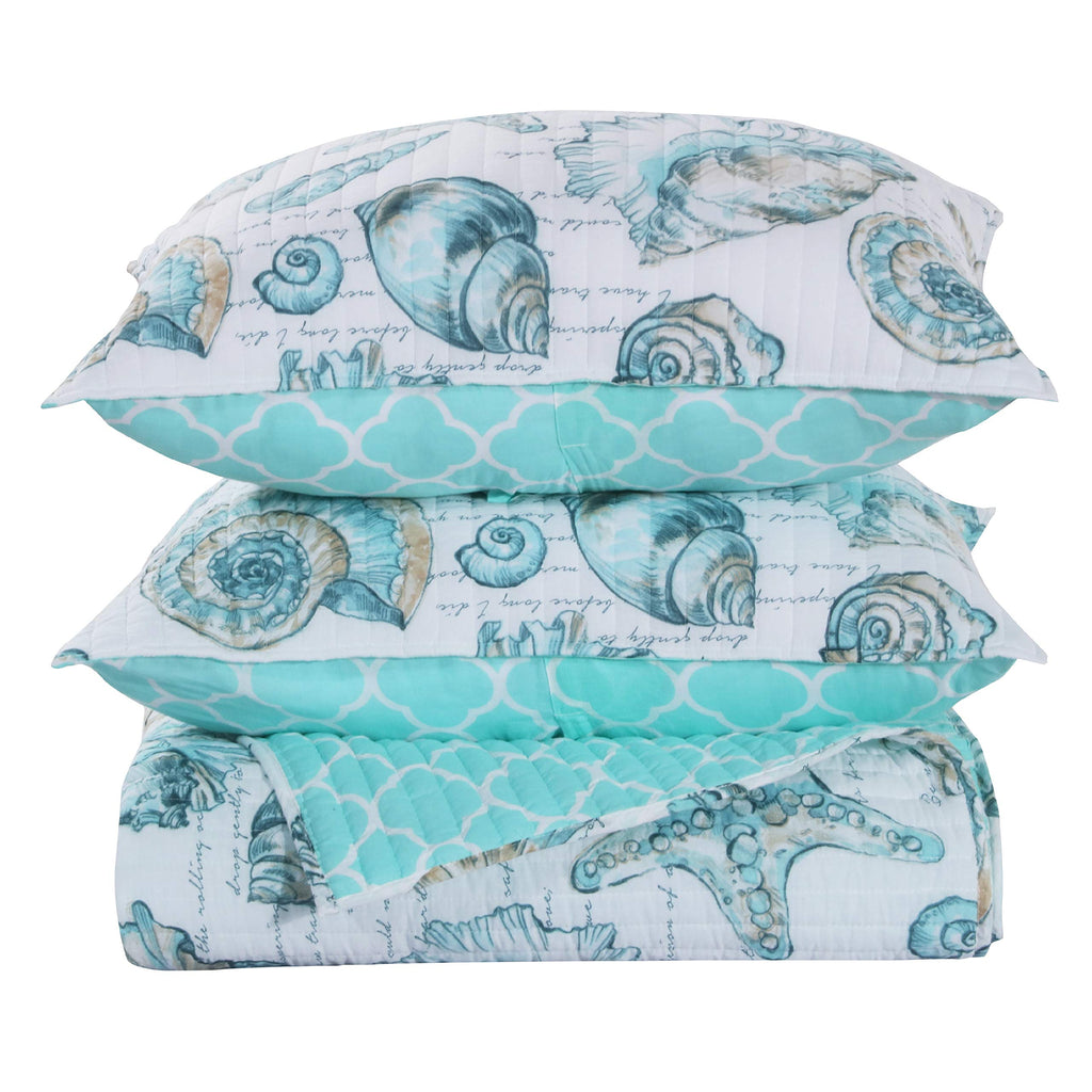 Barefoot Bungalow - GL-1709GMSK Cruz Coastal Quilt Set, 3-Piece, White