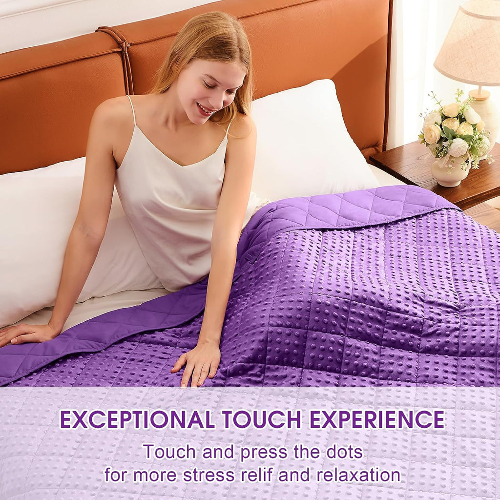 Purple Weighted Blanket for Adults 20lbs, 48"x72", Twin Full Size Cooling Minky Heavy Throw Blanket for 180-220lbs