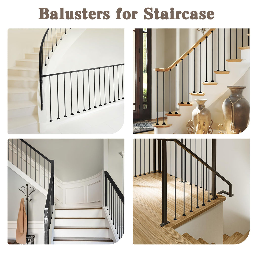 50 Pcs Wrought Iron Balusters for Staircase, 1/2" x 44" Hollow Straight Iron Spindles Deck Balusters, Deck Railing