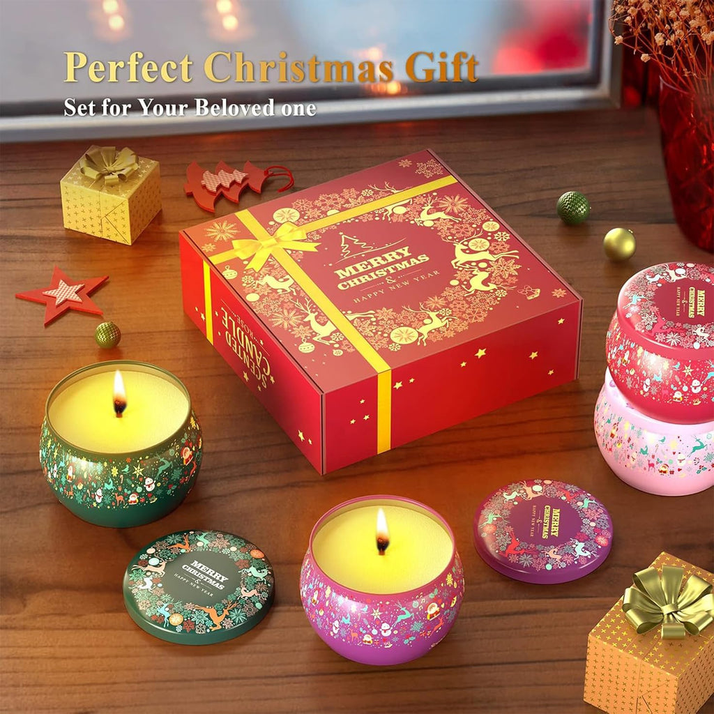 Scented Candles Gift Set: 4 Pack 4.4 oz Aromatherapy Christmas Candles Scented - 120H Burning Stress Relief Gifts - Set of 4