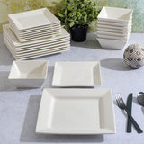 Zen Buffet Hard Square Porcelain Chip and Scratch Resistant Dinnerware Set, White, Service for 8 (24pcs)