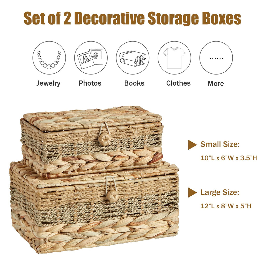 2PCS Wicker Storage Baskets with Lids Decorative Rattan Boxes
