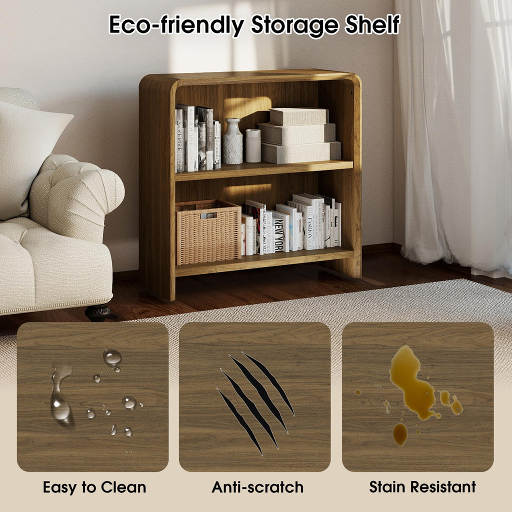 31" Bookcase Tall 2 Shelves Wood Bookshelf with Curved Soft Edges, Heavy Duty Modern Storage Cabinet for Professional