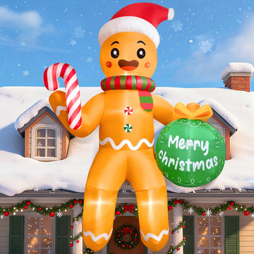 11FT Christmas Inflatable Outdoor Decoration, Climbing Gingerbread Inflatable Blow up Yard Decorations with LED