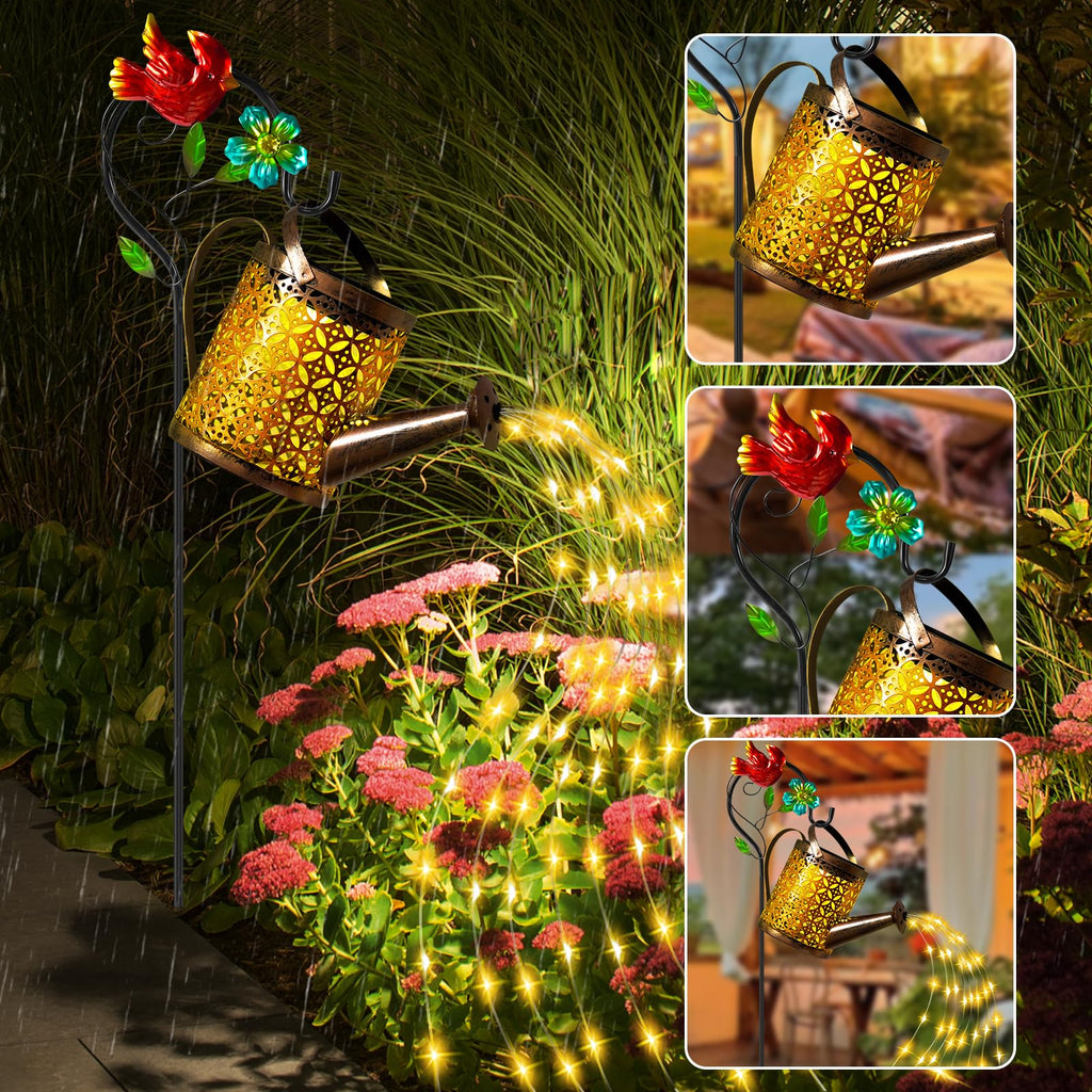 Garden Lights Outdoor Decor, Cardinal Watering Can Lantern Waterproof