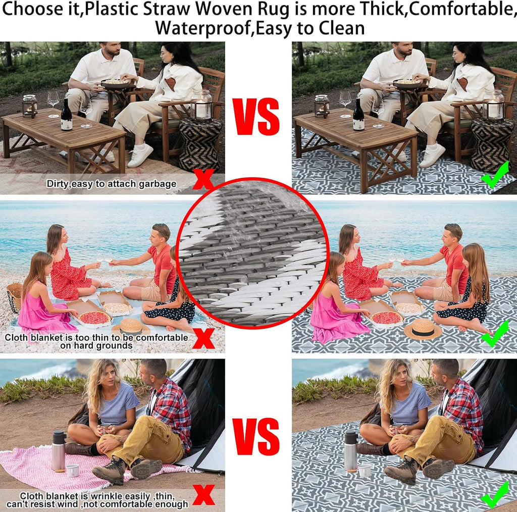 Outdoor Rug for Deck Waterproof,Outdoor Plastic Straw Camping Rug Reversible Mat for,Porch, Balcony Rv Camping