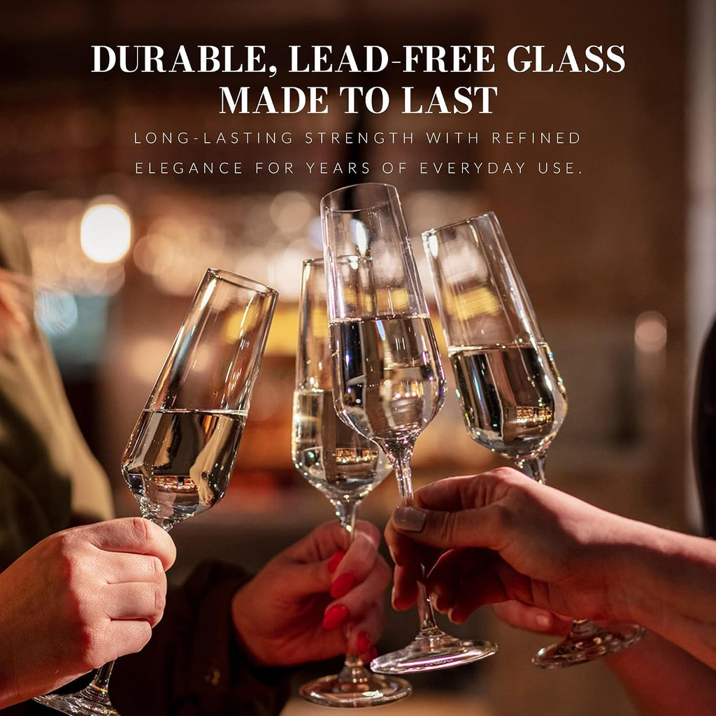 Crystal Champagne Flute Glass | Set of 6 | 6.1 oz | Avant-Garde Collection | Perfect , Restaurants and Parties |