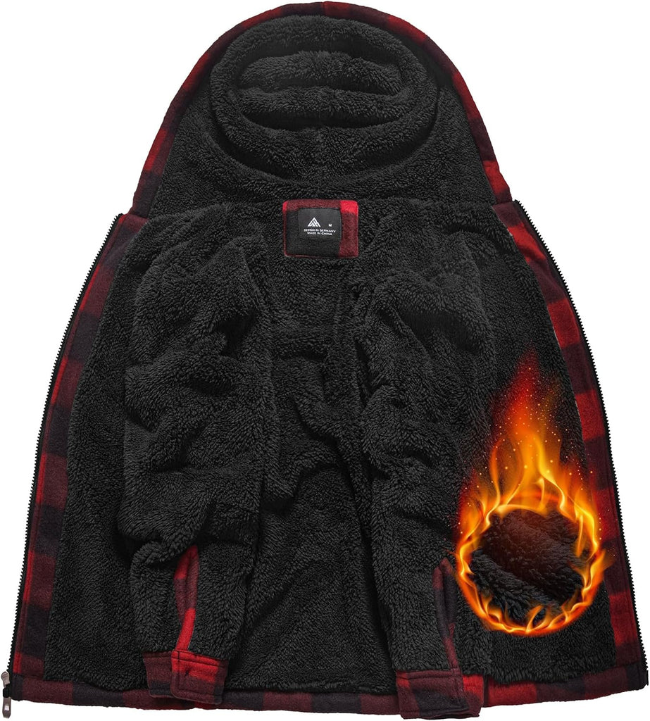 Boys Girls Flannel Fleece Jackets Sherpa Lined Hoodies