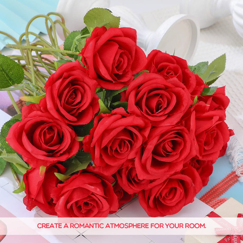 100 Pcs Artificial Roses Flowers Bulk, Red
