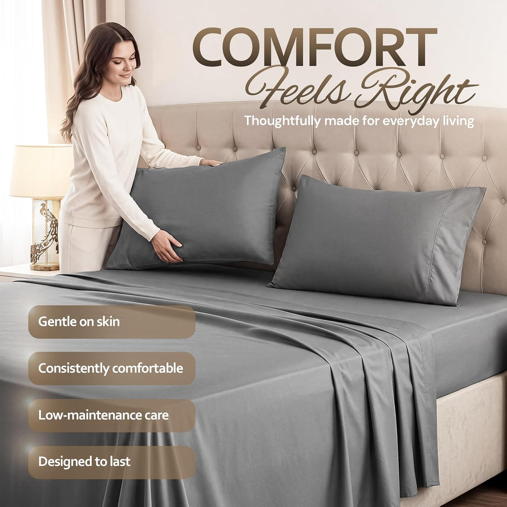 King 4 Piece Sheet Set, Extra Soft Cooling & Breathable Microfiber, Includes 1 Flat Sheet, 1 Fitted Sheet & 2