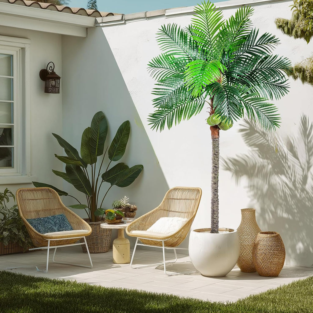 Artificial Phoenix Palm Tree 8.2ft Tall - Fake Large Tropical Tree with Adjustable Leaves, Realistic Faux Sago Palm
