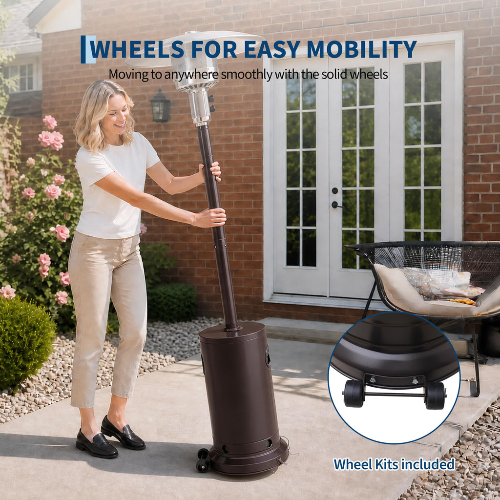 48, 000 BTU Stainless Steel Propane Patio Heater with Wheels, Bronze