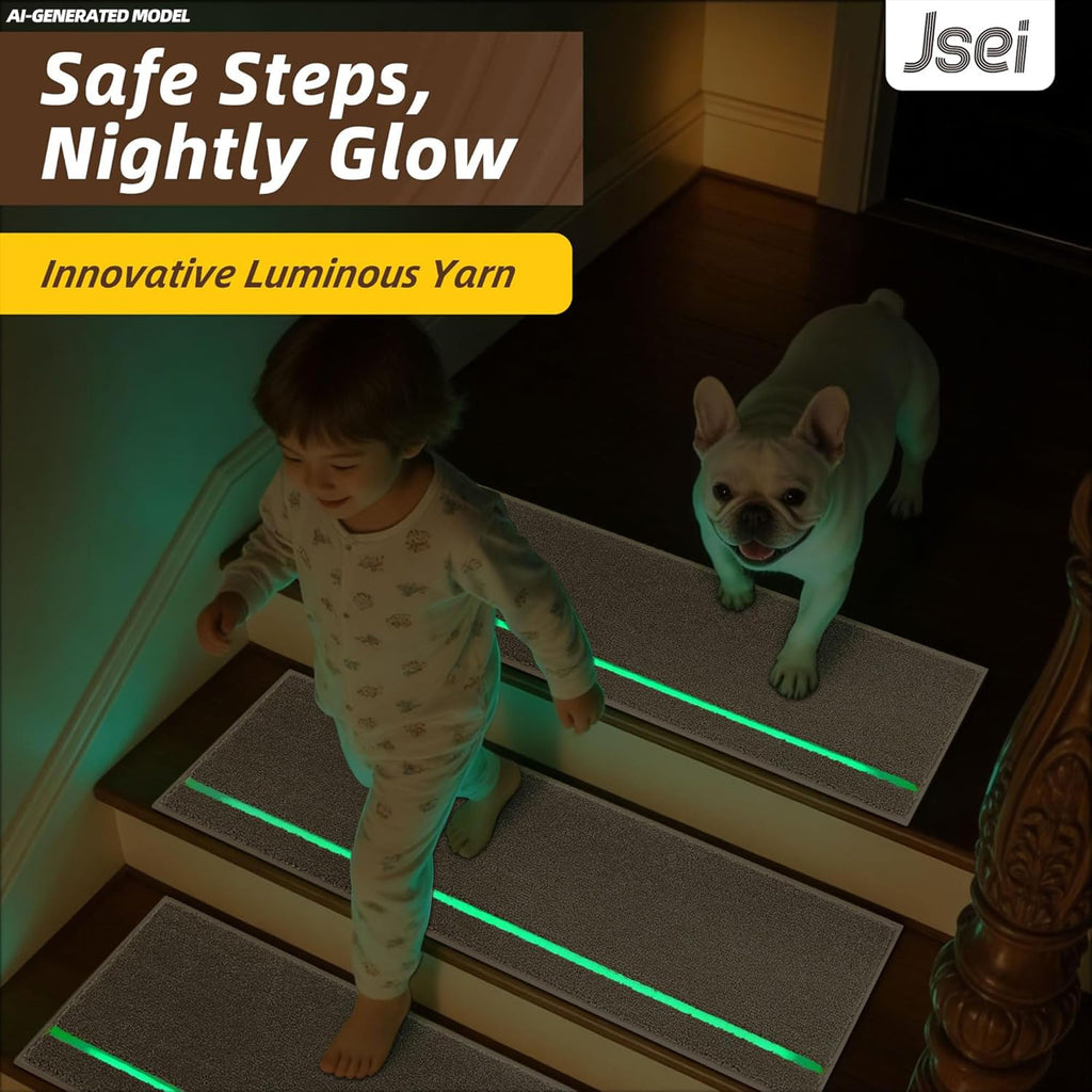 Glow-in-the-Dark Stair Treads Indoor, 15 Pack, 9" x 28", Beige