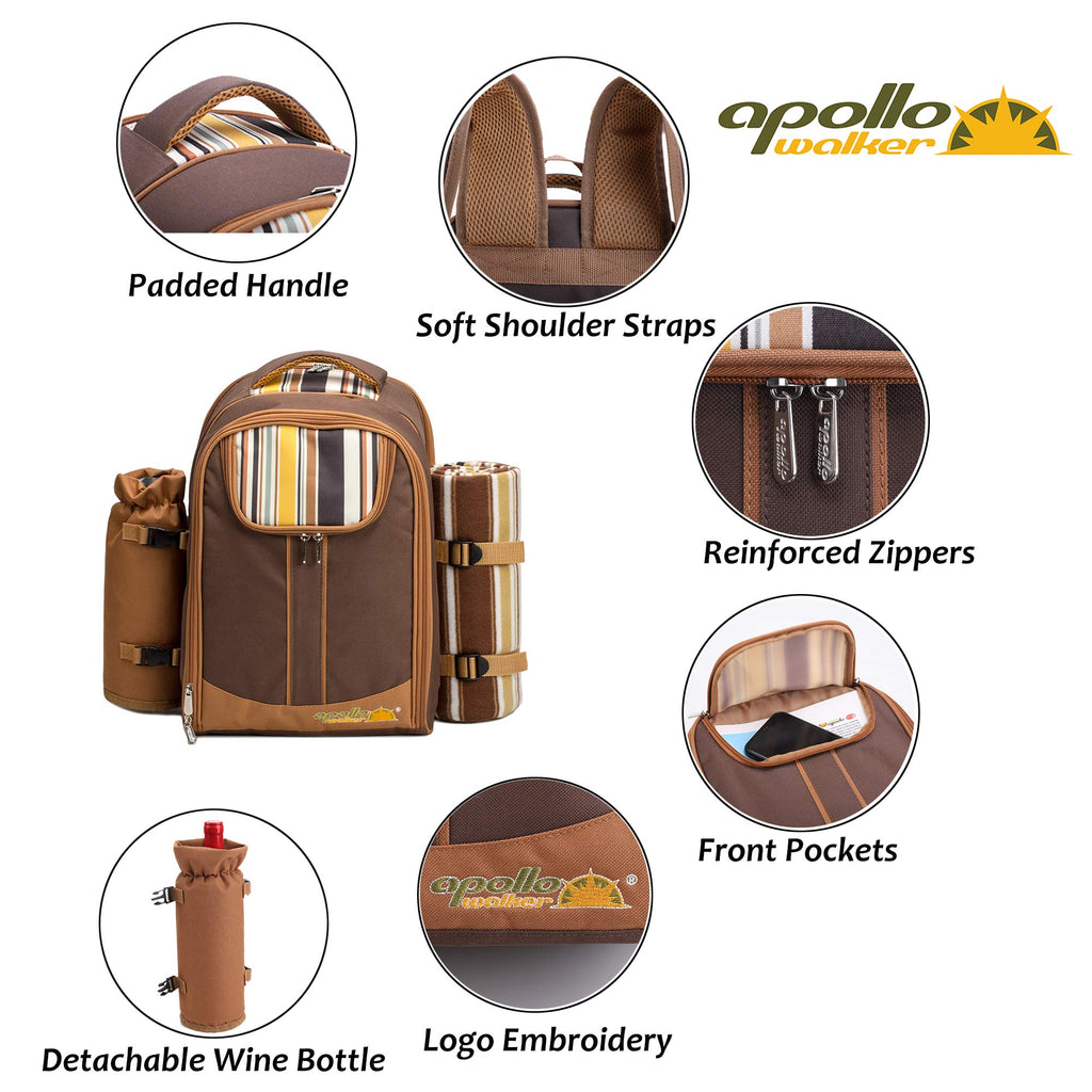 Backpack, 2-Person with Blanket & Wine, Family & Lovers Gift, Brown