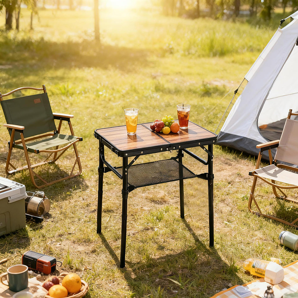 Small Folding Camping Table, 2ft Portable Picnic Table Aluminum 24" x 16" Folding Table, 3 Adjustable Heights