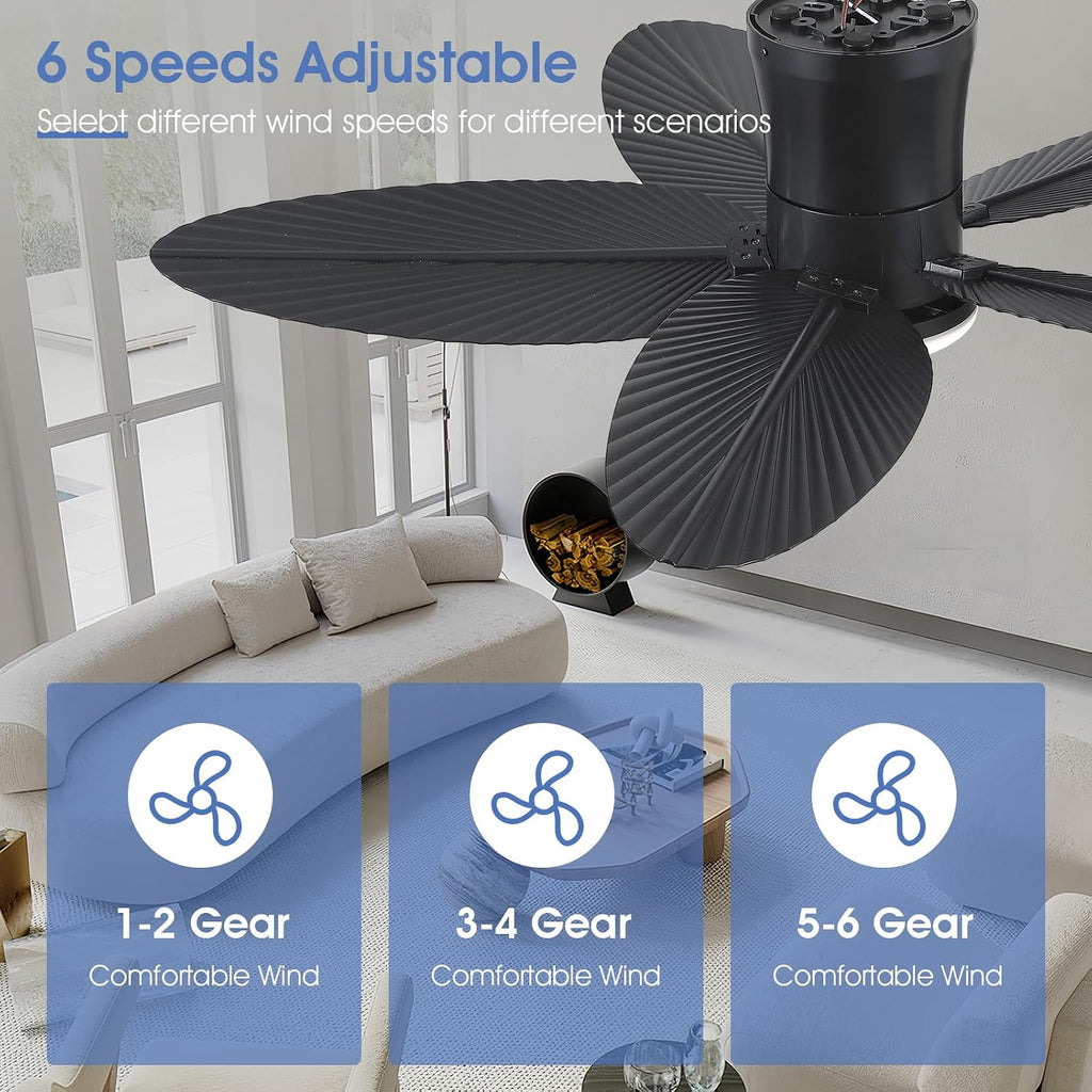 Palm Leaf Ceiling Fans with Lights-42 Tropical Ceiling Fan with Light and Remote/APP Control,Flush Mount Low Profile Black Ceiling Fans for Bedroom,Indoor/Outdoor Patio Use A101-B0DLVQVJKJ