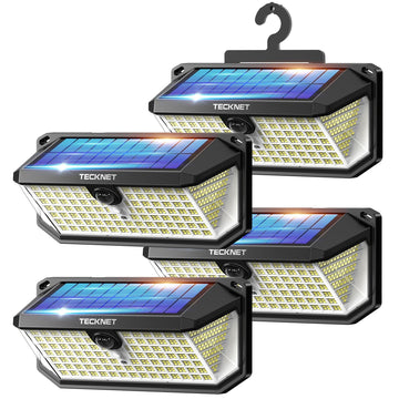 546 LED Motion Sensor Outdoor Lights with Remote Control Hook 4Pack