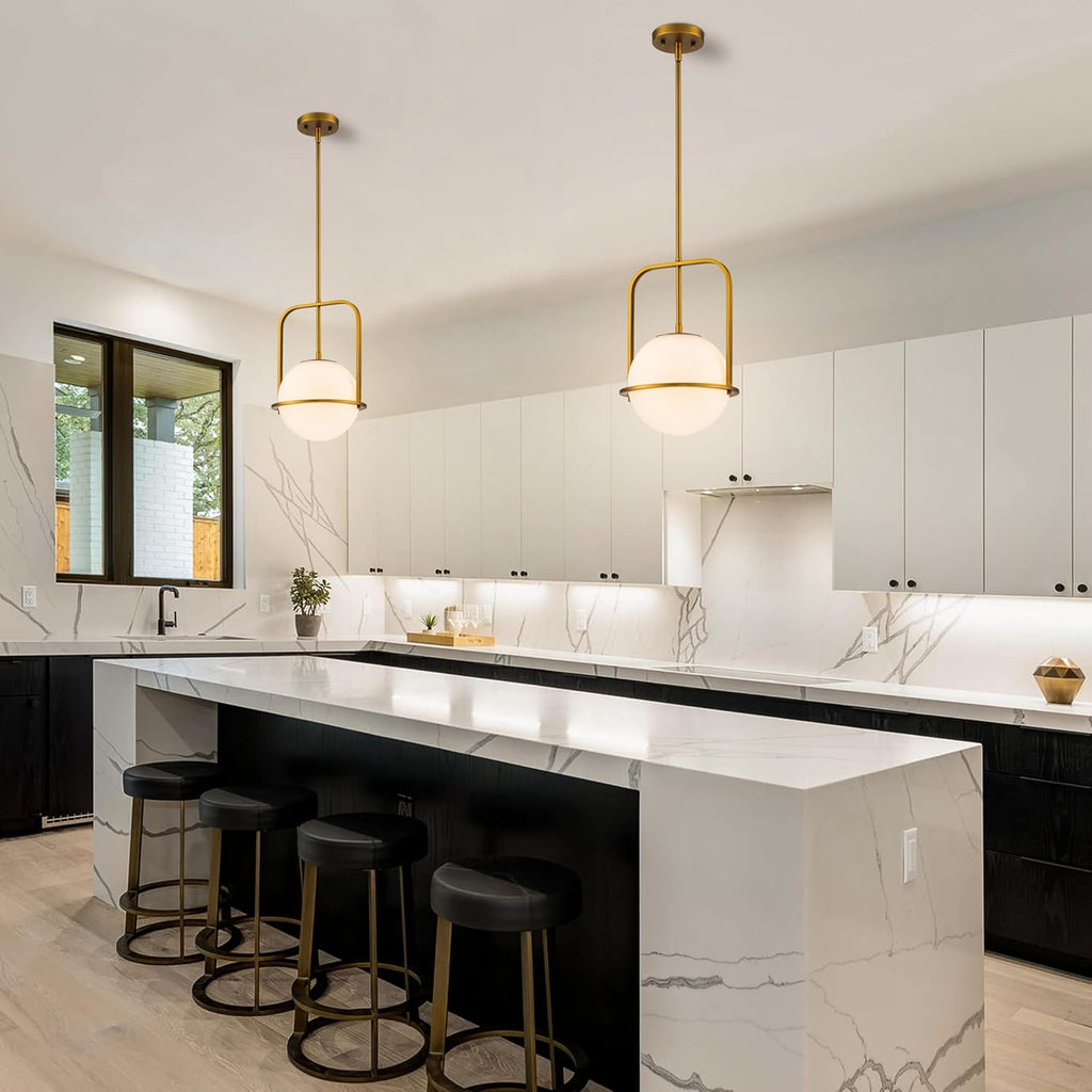 Brass Pendant Light Kitchen Island, 1-Light Modern Hanging Light Fixture, Adjustable Height Ceiling Light with