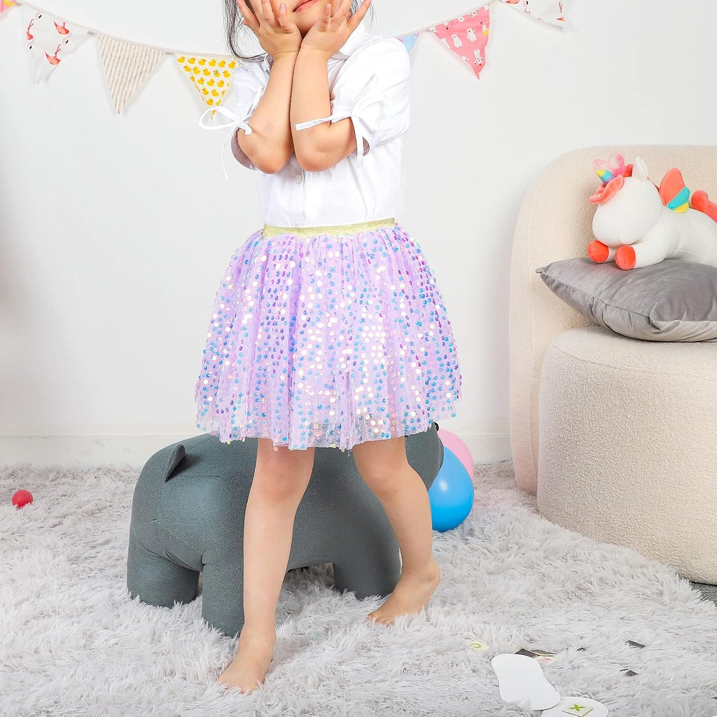 Toddler Girls Layered Tutu Skirt Sparkling Sequin Tulle Dance Skirts