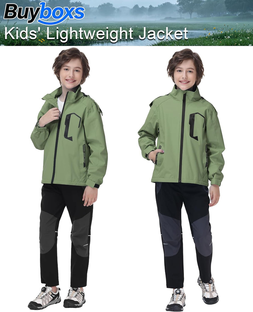 Kids Rain Jacket Boys Girls Lightweight Raincoats Kids Outdoor Windbreaker Jackets with Detachable Hood
