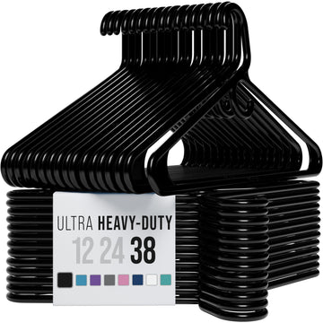 Thick Heavy Duty Hangers - Black Plastic Clothes Hangers 38 Pack - Great for Coat Hanger, Jackets Jeans & Suit Hanger