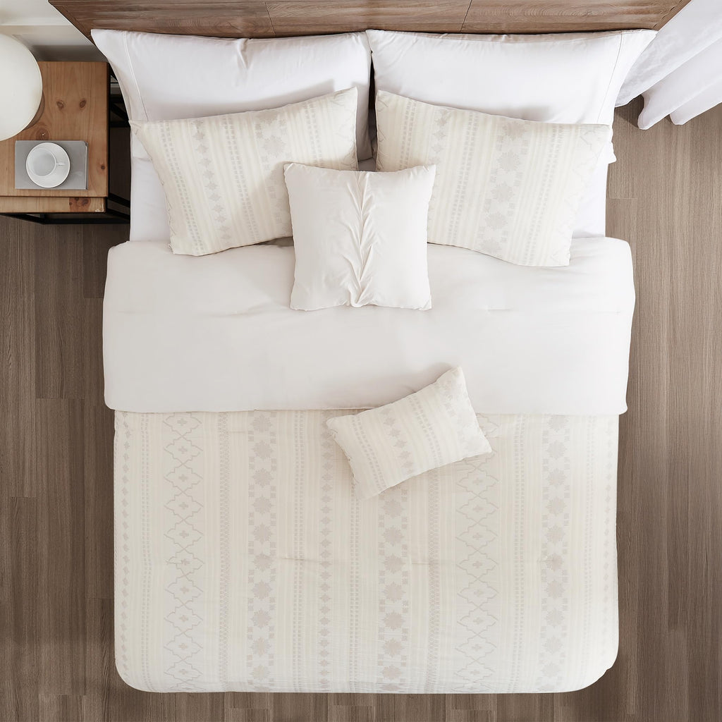 Marcy Ivory Jacquard Comforter Set - 5 Piece Sandstone-Inspired Bedding with Decorative Pillows & Shams, Elegant Soft