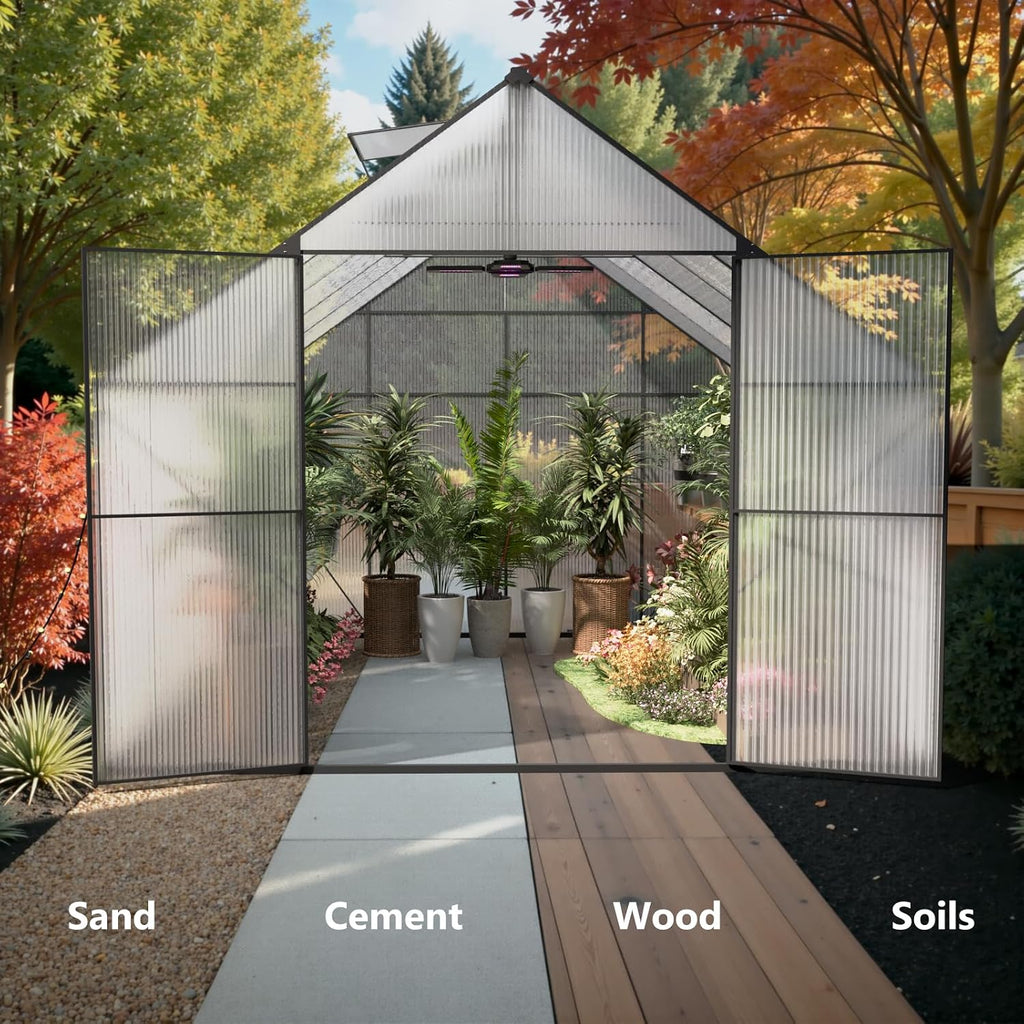 10x10 FT Greenhouse for Outdoors, Heavy-Duty Polycarbonate Greenhouse | Backyard Greenhouse Kit with Adjustable Roof