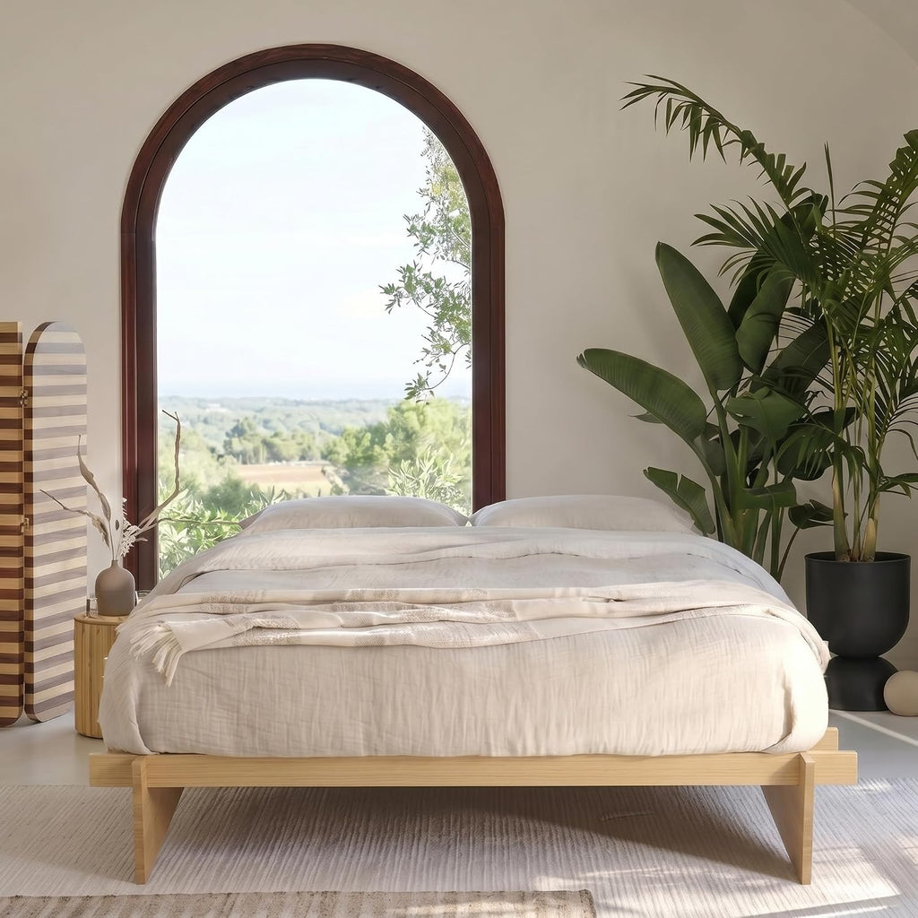 Wood Platform Bed Frame, Tool-Free Japanese Joinery, Natural