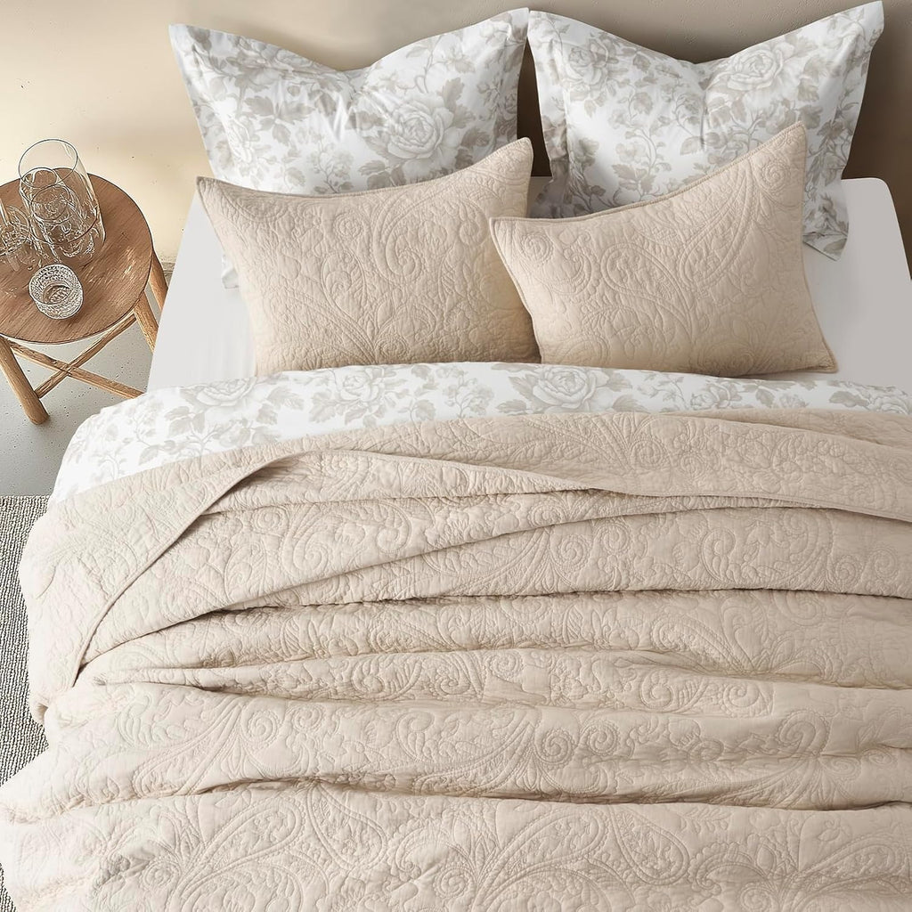 100% Cotton Paisley Quilt Set, King 3 Piece Set - Prewashed Lightweight Bedspread with 2 Shams, Soft & Breathable
