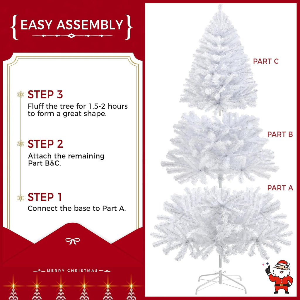 7.5ft Prelit Artificial Christmas Tree, 550 Warm Lights, White | 1354PVC tips fluff into an even, layered shape on a