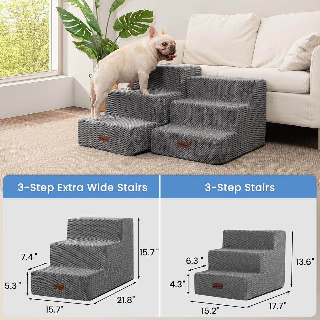 Dog Stairs for Small Dogs, Wider 3-Step Pet Steps for Couch & Bed