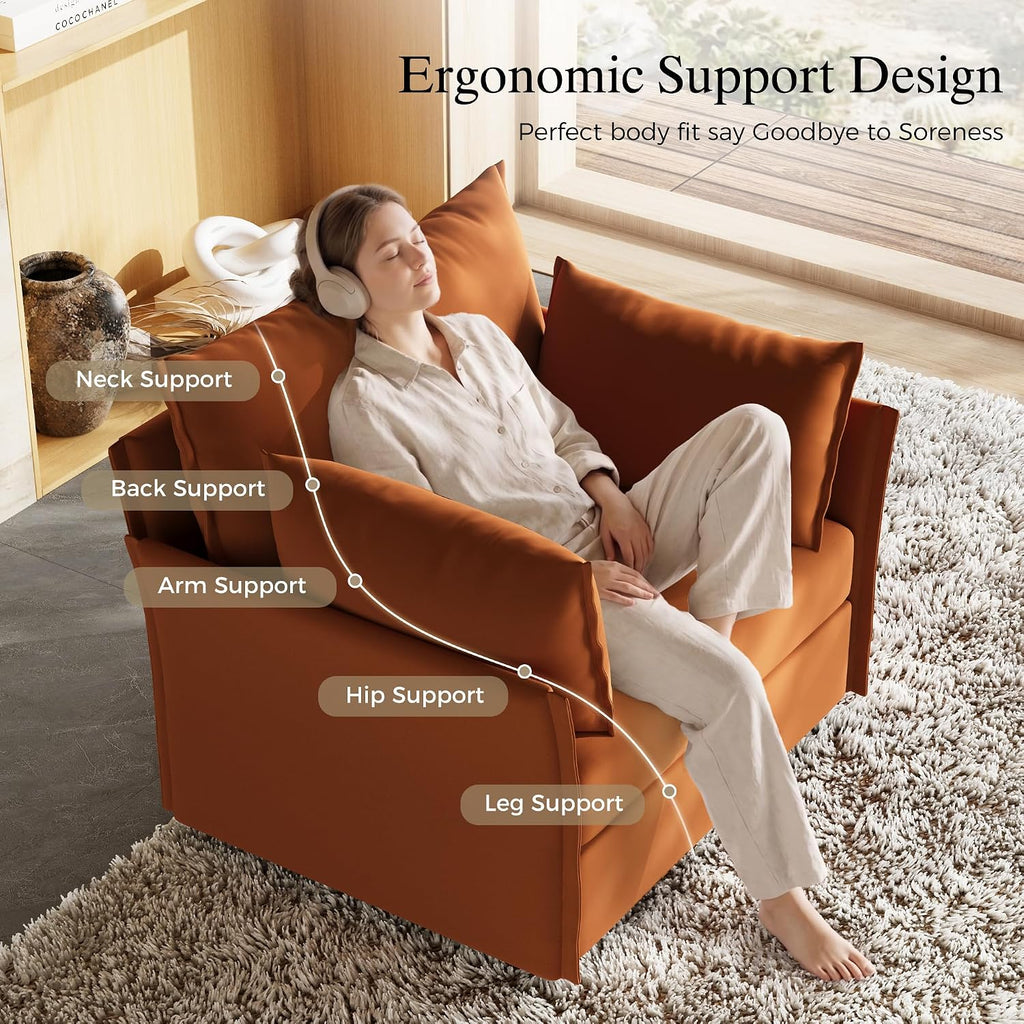 Oversized Velvet Accent Chair with Removable Covers, Extra Deep Seat & Wide Reading Chair with 2 Pillows , High Back