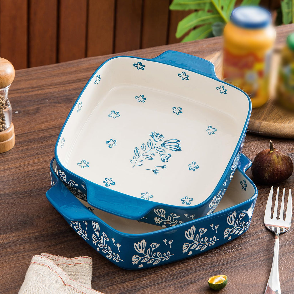9x9 Baking Pan & Casserole Dish Set - 2-Piece Ceramic Square Bakeware