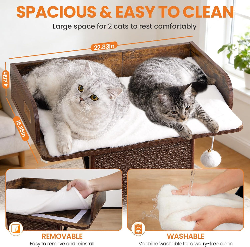 Modern Wood Cat Tree Tower for Indoor Large Adult Cats with Big Perch Bed
