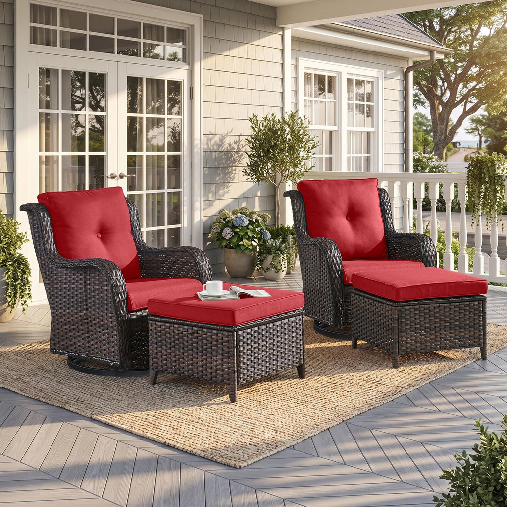 Luxury Outdoor Wicker Patio Ottomans Set of 2, 250 lbs Capacity Rattan Large Ottomans Footrest Set 22.8in*22.8in*14in