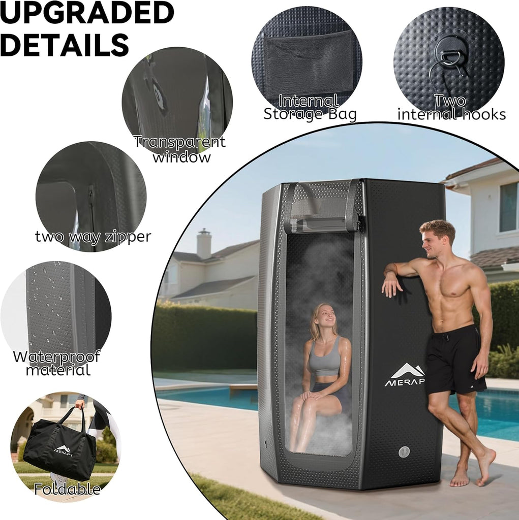 Merapi Premium Portable Inflatable Sauna - Professional Brushed PVC (44.97lbs), Sets Up in 3 Mins, More Portable Than Wood Saunas/More Durable Than Oxford Fabric, for Home SPA/Gym/Travel