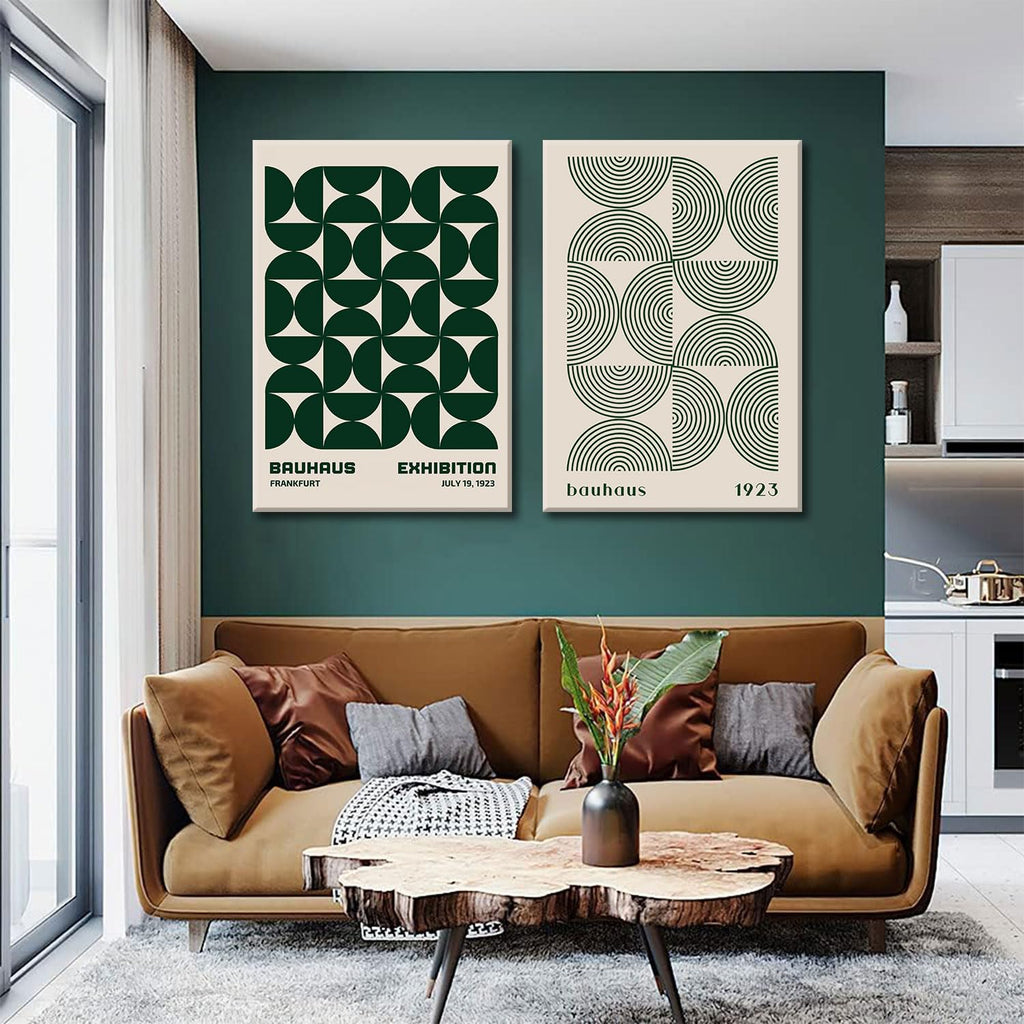 Green Bauhaus Wall Art, Mid Century Geometric Wall Decor, Set of 2 12x16 in