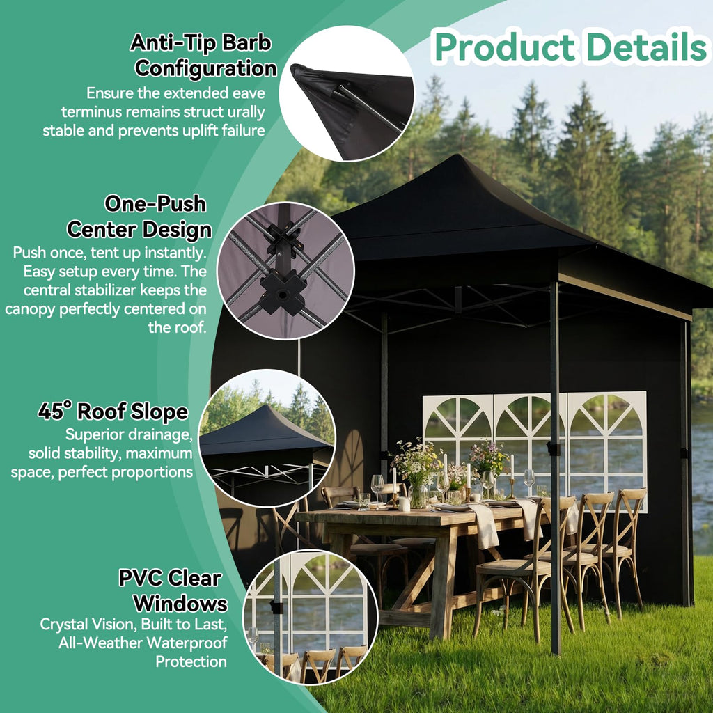 13x13 Pop Up Canopy Tent Heavy Duty with Auto-Extending Eaves