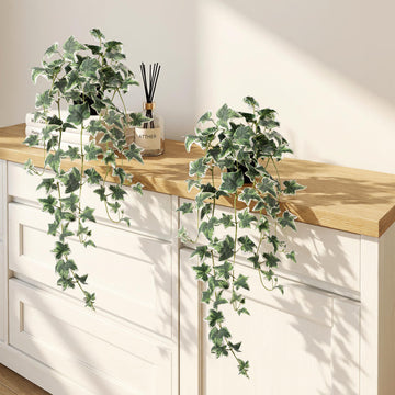 Fake Ivy Hanging Plant - Artificial Plants Indoor with Pots Set of 2, Fake Potted Plants for Outdoor, Silk Faux
