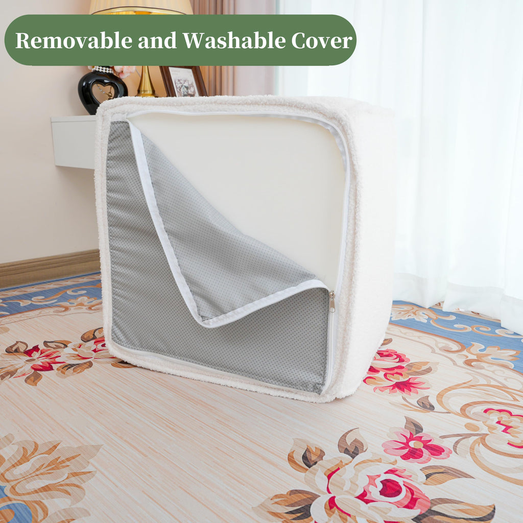 Square Ottoman Foot Rest, Small Pouf for Couch - Boucle Upholstered Foot Stools Applicable to Living Room & Bedroom &