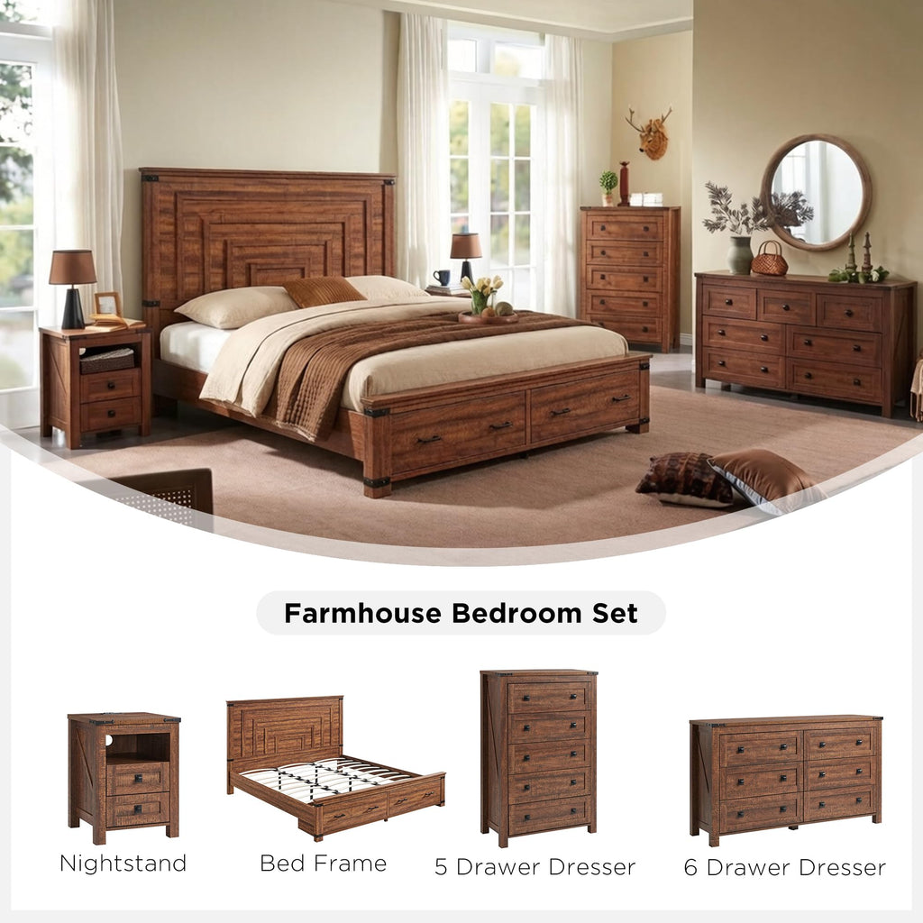 54" Tall Farmhouse Queen Size Bed Frame, Reclaimed Barnwood
