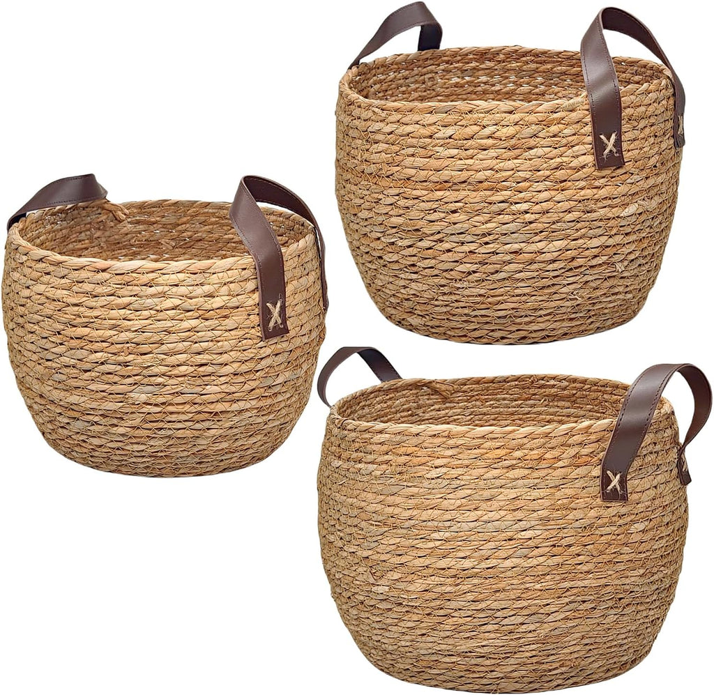 GIB Round Seagrass Storage Baskets Woven Wicker Planter Baskets for Decor | Decorative Basket for Blankets, Plants