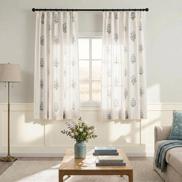 108 Inch Floral Linen Pinch Pleated Curtains, 9FT Floor to Ceiling Pattern Semi Sheer Drapes, Vintage Farmhouse - Set of 2