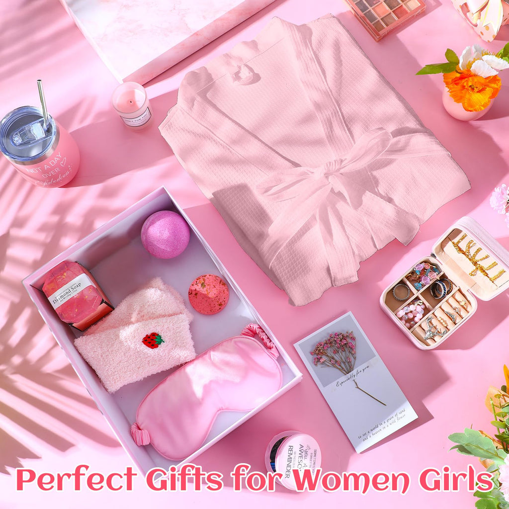 13 Pcs Birthday Gift for Women Spa Basket Set, pink